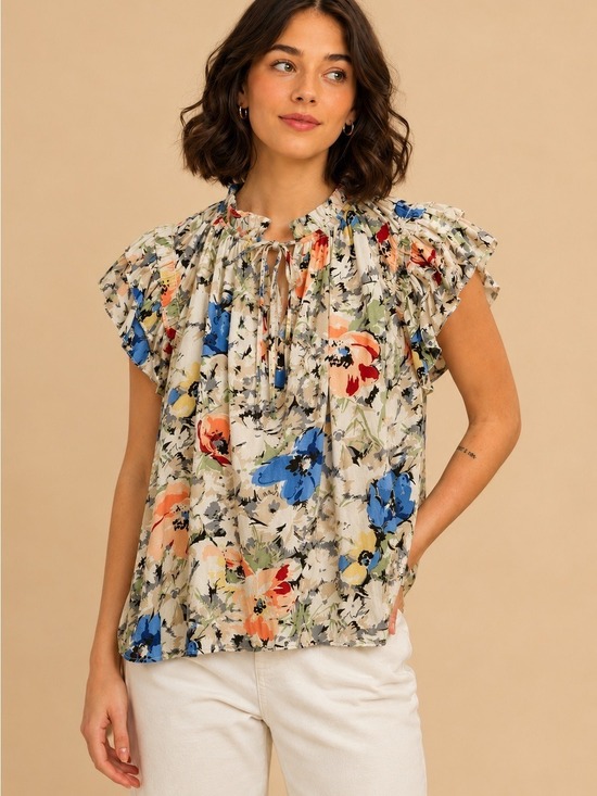 Philosophy Tops - Philosophy Republic Clothing Floral Flutter Sleeve Boho Blouse small cottagecore